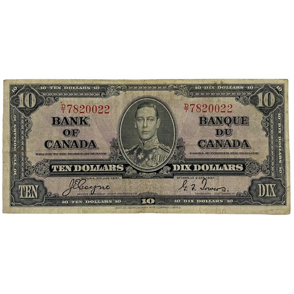 Canada: 1937 $10 Bank Of Canada Banknote Coyne-Towers Signature VF20 *We Pick* Canada: 1937 $10 Bank Of Canada Banknote Coyne-Towers Signature VF20 *We Pick*