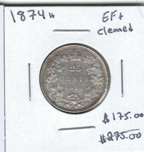 Canada: 1874H 25 Cents EF45 Cleaned Canada: 1874H 25 Cents EF45 Cleaned