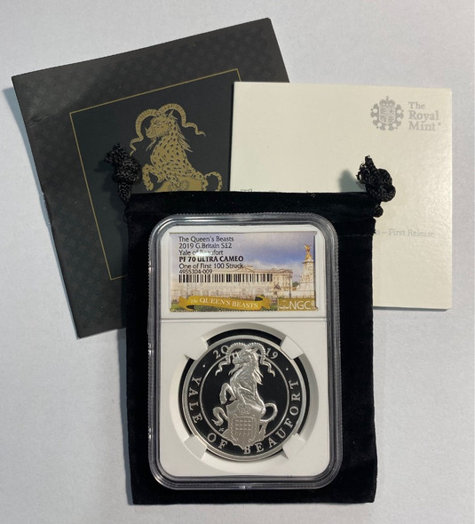 Great Britain: 2019 2 Pounds Queen's Beasts Yale of Beaufort 2 oz Pure Silver Coin Great Britain: 2019 2 Pounds Queen's Beasts Yale of Beaufort 2 oz Pure Silver Coin