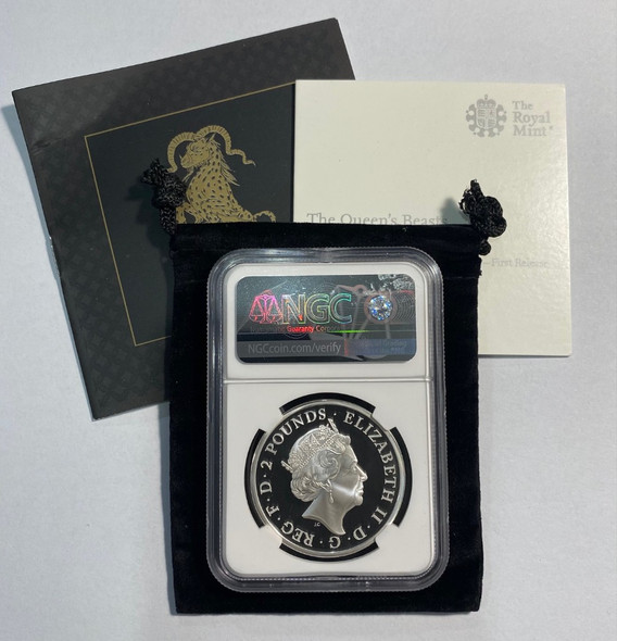 Great Britain: 2019 2 Pounds Queen's Beasts Yale of Beaufort 2 oz Pure Silver Coin Great Britain: 2019 2 Pounds Queen's Beasts Yale of Beaufort 2 oz Pure Silver Coin