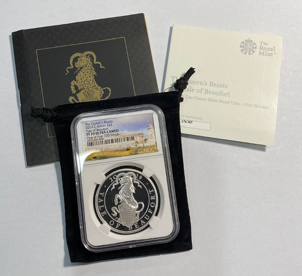 Great Britain: 2019 2 Pounds Queen's Beasts Yale of Beaufort 2 oz Pure Silver Coin Great Britain: 2019 2 Pounds Queen's Beasts Yale of Beaufort 2 oz Pure Silver Coin