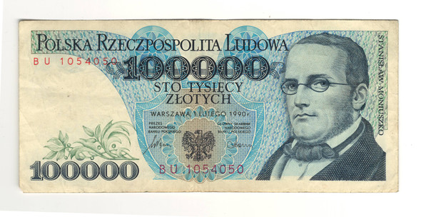 Poland: 1990 100000 Zlotych Banknote P-154 Poland: 1990 100000 Zlotych Banknote P-154