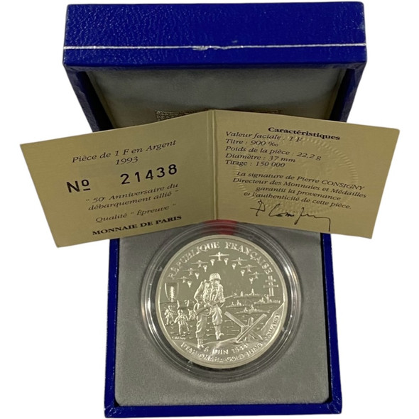 France: 1993 1 Franc WWII Anniversary of Normandy Invasion France: 1993 1 Franc WWII Anniversary of Normandy Invasion