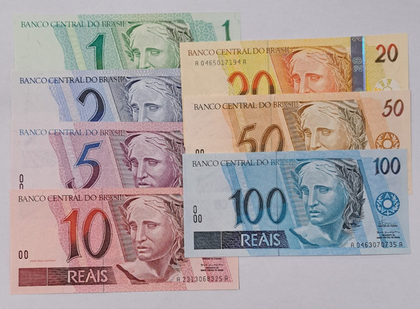 Brazil: 1990's 1 - 100 Reals Banknote Collection Lot (7 Pieces) Brazil: 1990's 1 - 100 Reals Banknote Collection Lot (7 Pieces)