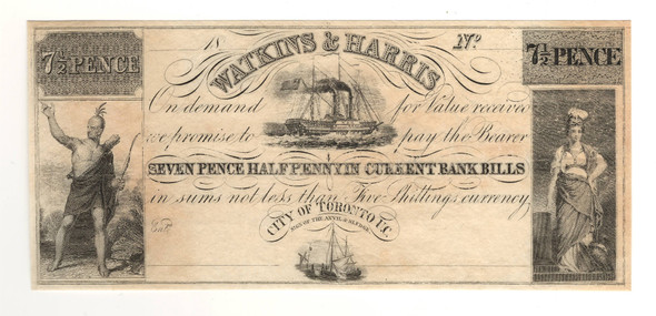 Canada: Watkins & Harris Merchant Script 7 1/2 Pence Canada: Watkins & Harris Merchant Script 7 1/2 Pence