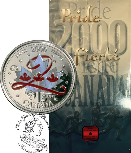 Canada: 2000 25 Cent Pride Coloured Coin in Folder *Scuffed*