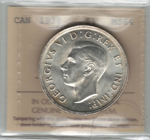 Canada: 1938 Silver Dollar ICCS MS64