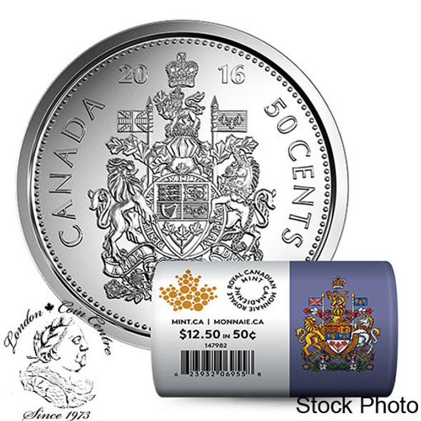 Canada: 2016 50 Cent Circulation Coin Roll Special Wrap (25 Coins)**Date written on roll**