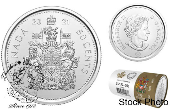 Canada: 2021 50 Cent Special Wrap Circulation Roll Elizabeth II**Date written on roll**