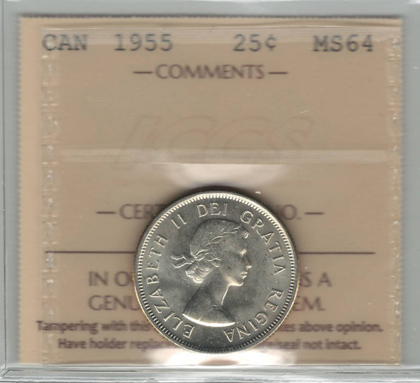 Canada: 1955 25 Cents ICCS MS64
