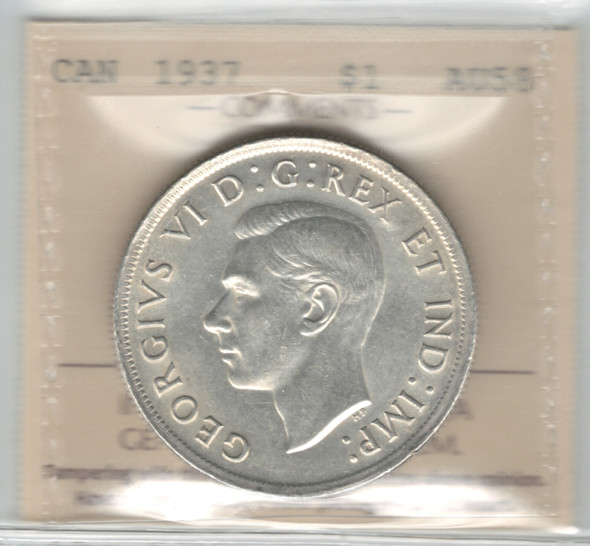 Canada: 1937 $1 Silver Dollar ICCS AU58 Canada: 1937 $1 Silver Dollar ICCS AU58
