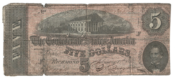 United States: 1864  $5 Richmond Confederate  Banknote United States: 1864  $5 Richmond Confederate  Banknote
