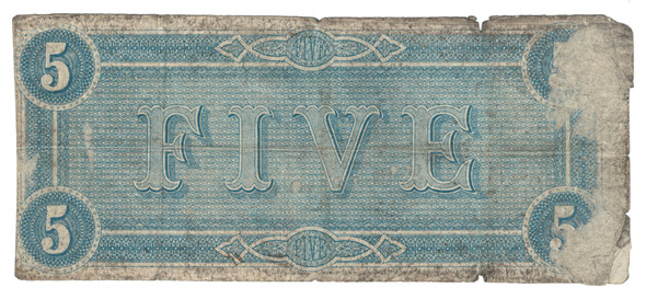 United States: 1864  $5 Richmond Confederate  Banknote United States: 1864  $5 Richmond Confederate  Banknote
