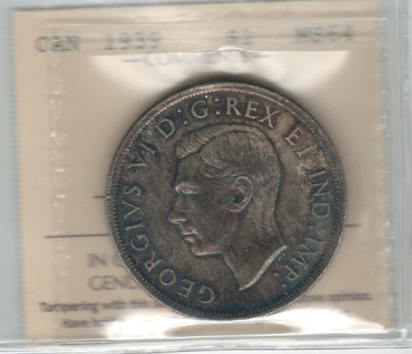 Canada: 1939 $1 Silver Dollar ICCS MS64 #6 Canada: 1939 $1 Silver Dollar ICCS MS64 #6