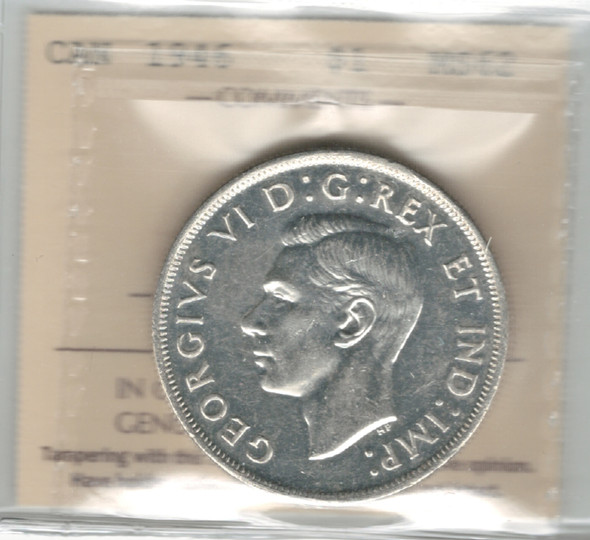 Canada: 1946 $1 Silver Dollar ICCS MS62 Canada: 1946 $1 Silver Dollar ICCS MS62
