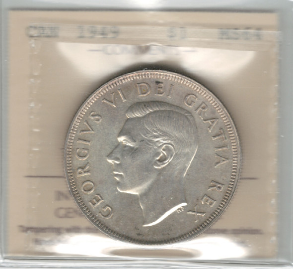 Canada: 1949 $1 Silver Dollar ICCS MS64 Canada: 1949 $1 Silver Dollar ICCS MS64