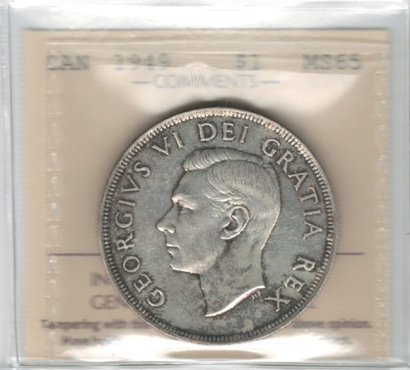 Canada: 1949 $1 Silver Dollar ICCS MS65 #7 Canada: 1949 $1 Silver Dollar ICCS MS65 #7