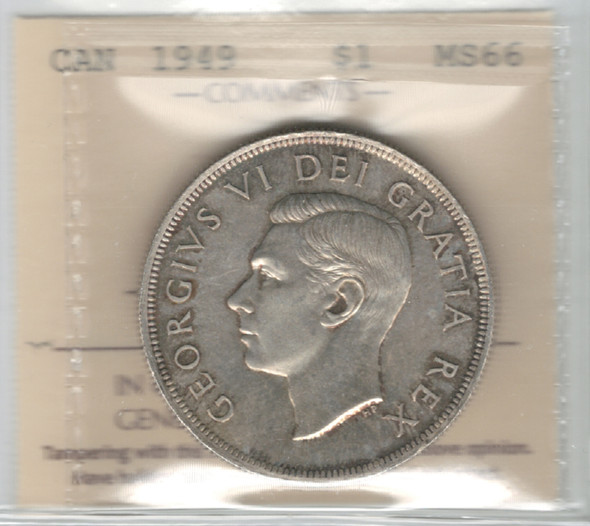 Canada: 1949 $1 Silver Dollar ICCS MS66 #3 Canada: 1949 $1 Silver Dollar ICCS MS66 #3
