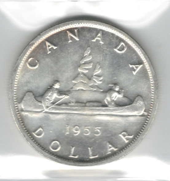 Canada: 1955 $1 Silver Dollar ICCS MS63 Canada: 1955 $1 Silver Dollar ICCS MS63