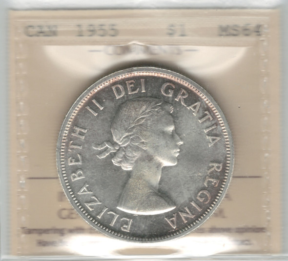 Canada: 1955 $1 Silver Dollar ICCS MS64 Canada: 1955 $1 Silver Dollar ICCS MS64
