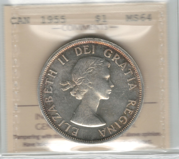 Canada: 1955 $1 Silver Dollar ICCS MS64 #7 Canada: 1955 $1 Silver Dollar ICCS MS64 #7
