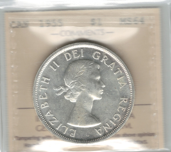 Canada: 1955 $1 Silver Dollar ICCS MS64 #8 Canada: 1955 $1 Silver Dollar ICCS MS64 #8