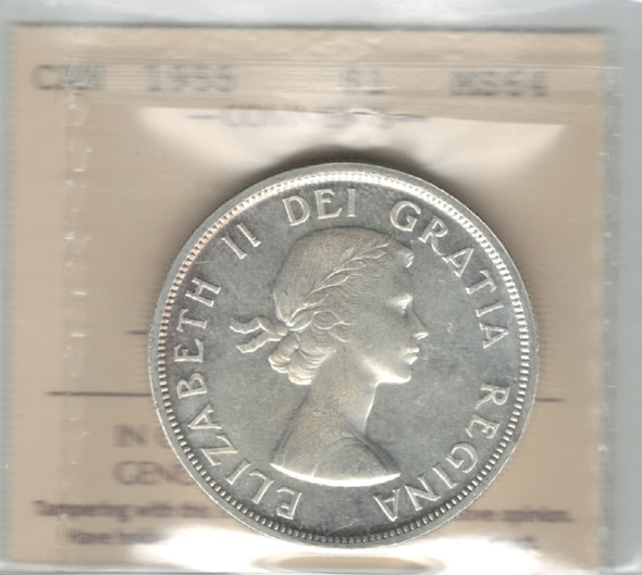 Canada: 1955 $1 Silver Dollar ICCS MS64 #17 Canada: 1955 $1 Silver Dollar ICCS MS64 #17