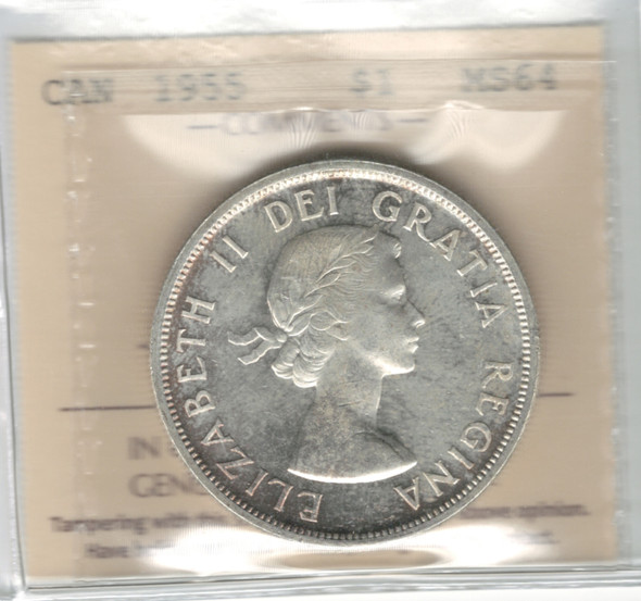 Canada: 1955 $1 Silver Dollar ICCS MS64 #24 Canada: 1955 $1 Silver Dollar ICCS MS64 #24
