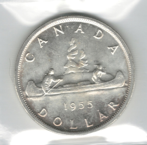 Canada: 1955 $1 Silver Dollar ICCS MS64 #28 Canada: 1955 $1 Silver Dollar ICCS MS64 #28