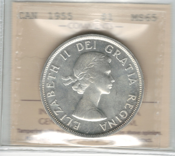 Canada: 1955 $1 Silver Dollar ICCS MS65 #2 Canada: 1955 $1 Silver Dollar ICCS MS65 #2