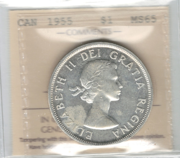 Canada: 1955 $1 Silver Dollar ICCS MS65 #3 Canada: 1955 $1 Silver Dollar ICCS MS65 #3