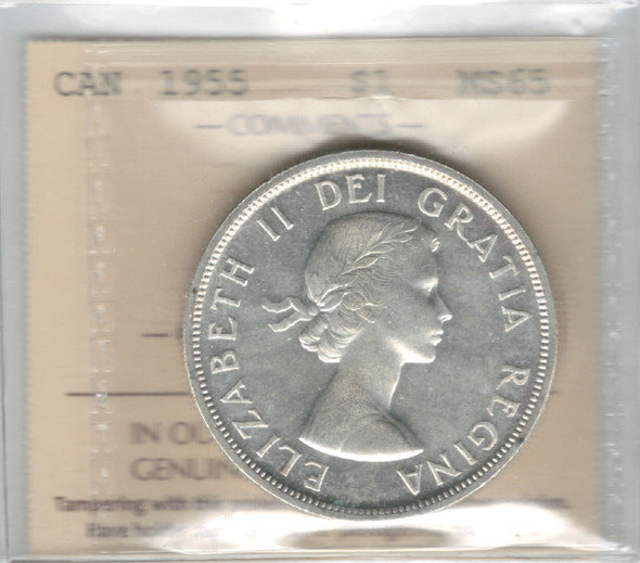 Canada: 1955 $1 Silver Dollar ICCS MS65 #4 Canada: 1955 $1 Silver Dollar ICCS MS65 #4