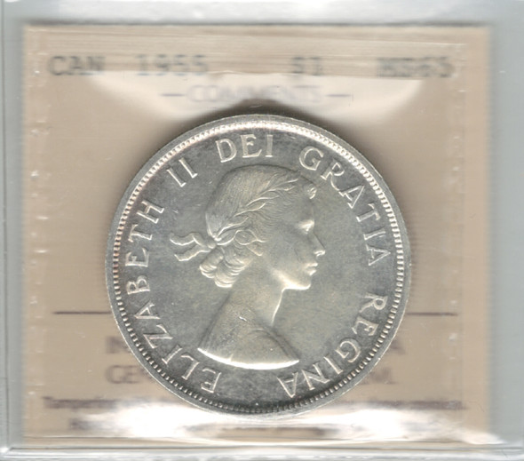 Canada: 1955 $1 Silver Dollar ICCS MS65 #5 Canada: 1955 $1 Silver Dollar ICCS MS65 #5