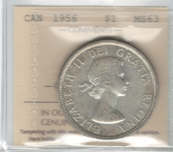 Canada: 1956 $1 Silver Dollar ICCS MS63 Canada: 1956 $1 Silver Dollar ICCS MS63