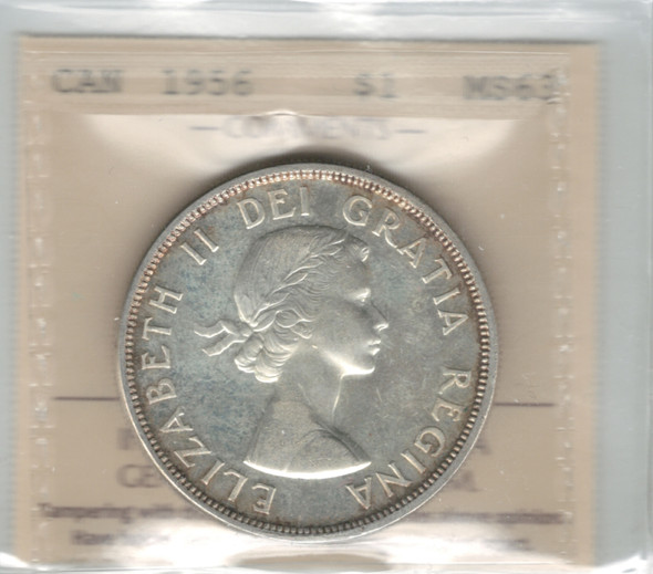 Canada: 1956 $1 Silver Dollar ICCS MS63 #2 Canada: 1956 $1 Silver Dollar ICCS MS63 #2