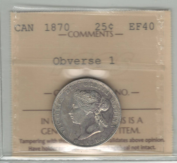 Canada: 1870 25 Cent Obverse 1 ICCS EF40