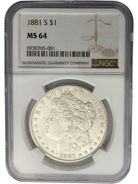 United States: 1881-S Morgan Dollar NGC MS64 Lustrous Fields