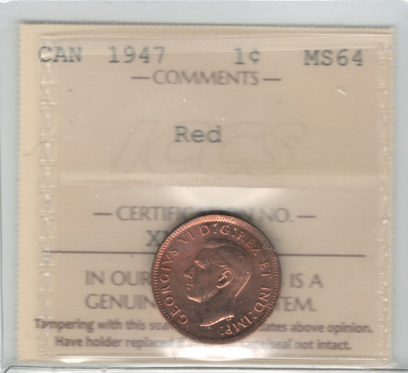 Canada: 1947 1 Cent ICCS MS64 Red #2 Canada: 1947 1 Cent ICCS MS64 Red #2
