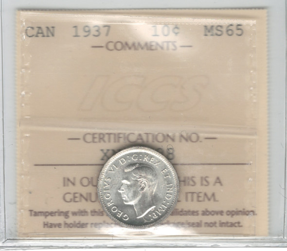 Canada: 1937 10 Cent ICCS MS65 #2