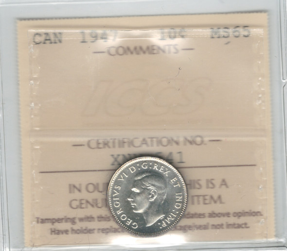 Canada: 1947 10 Cent ICCS MS65