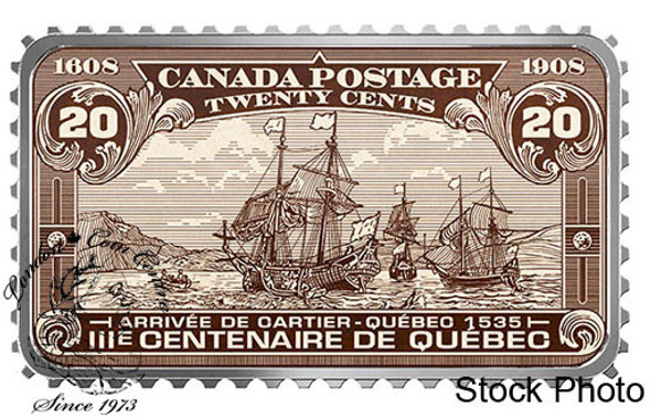 Canada: 2019 $20 Canada's Historical Stamps: Arrival of Cartier, Quebec 1535 1 oz. Pure Silver Coloured Coin *No Outer Box* Canada: 2019 $20 Canada's Historical Stamps: Arrival of Cartier, Quebec 1535 1 oz. Pure Silver Coloured Coin *No Outer Box*