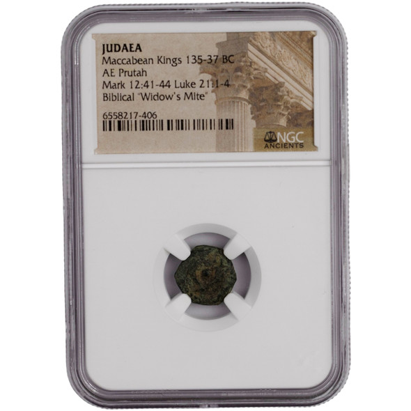 Roman Judaea:  Maccabean Kings 135-37 BC AE Prutah NGC Certified #6