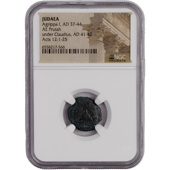 Roman Judaea:  AD 37-44 AE Prutah NGC Certified #2