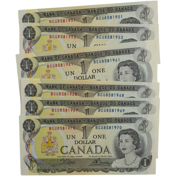 Canada: 1973 $1 Bank Of Canada Banknotes 20 in Sequence BCU