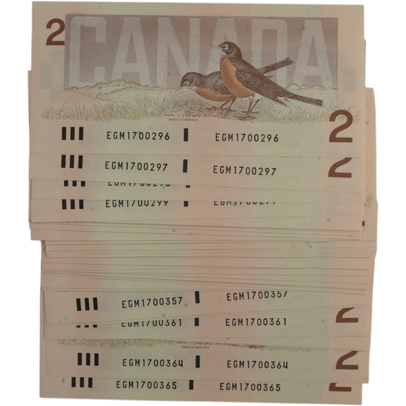 Canada: 1986 $2 Bank Of Canada Banknotes 70 in Sequence EGM