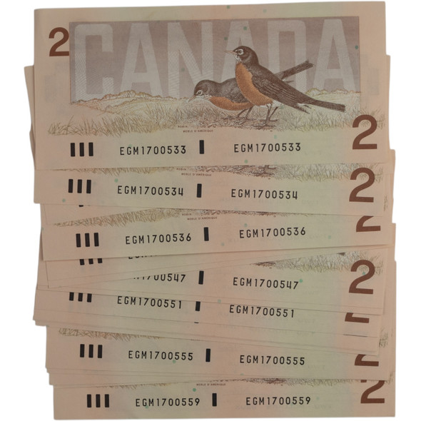 Canada: 1986 $2 Bank Of Canada Banknotes 27 in Sequence EGM