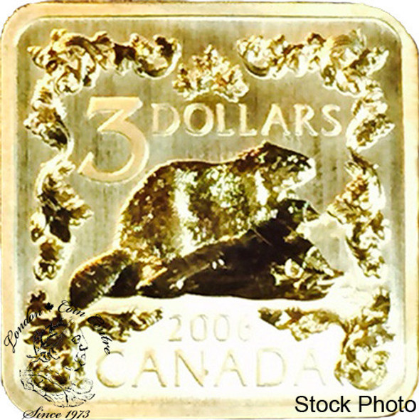 Canada: 2006 $3 Beaver Gold Plated Silver Square Coin *Lightly Toned*