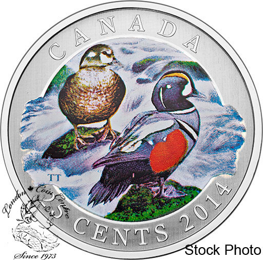 Canada: 2014 25 Cent Harlequin Duck Coloured Coin **Tear in COA**