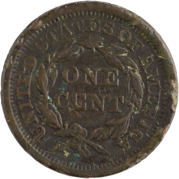 United States: 1850 1 Cent Braided Hair F Rim Nick