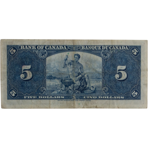 Canada: 1937 $5 Bank Of Canada Banknote Coyne-Towers Z/C VF